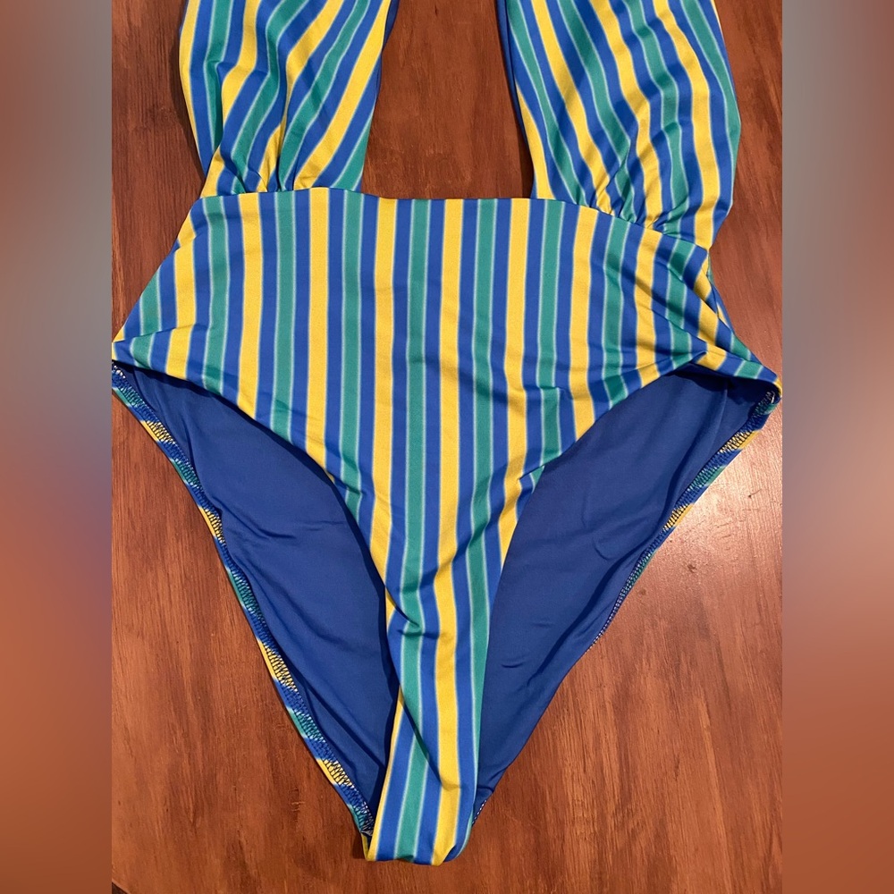 Mango x Simon Miller Multi-Colored Striped Wrap One Piece Swimsuit Size M - Picture 11 of 13
